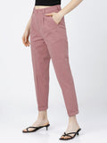 Tokyo Talkies Women Rose Solid Tapered Fit Casual Trouser - Rose - Image 1