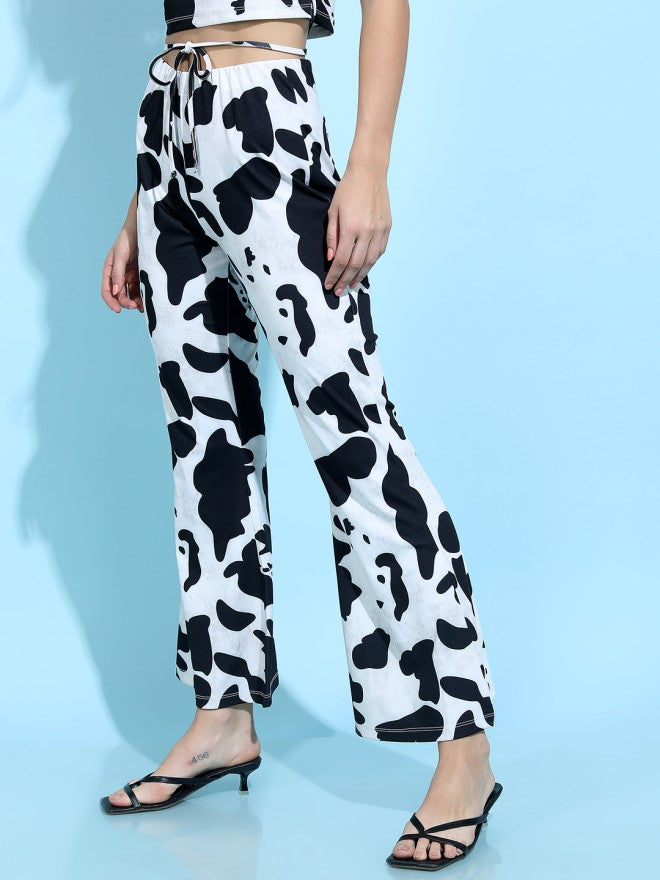 Tokyo Talkies Women Black Printed Flared Casual Trouser - Black - Image 4