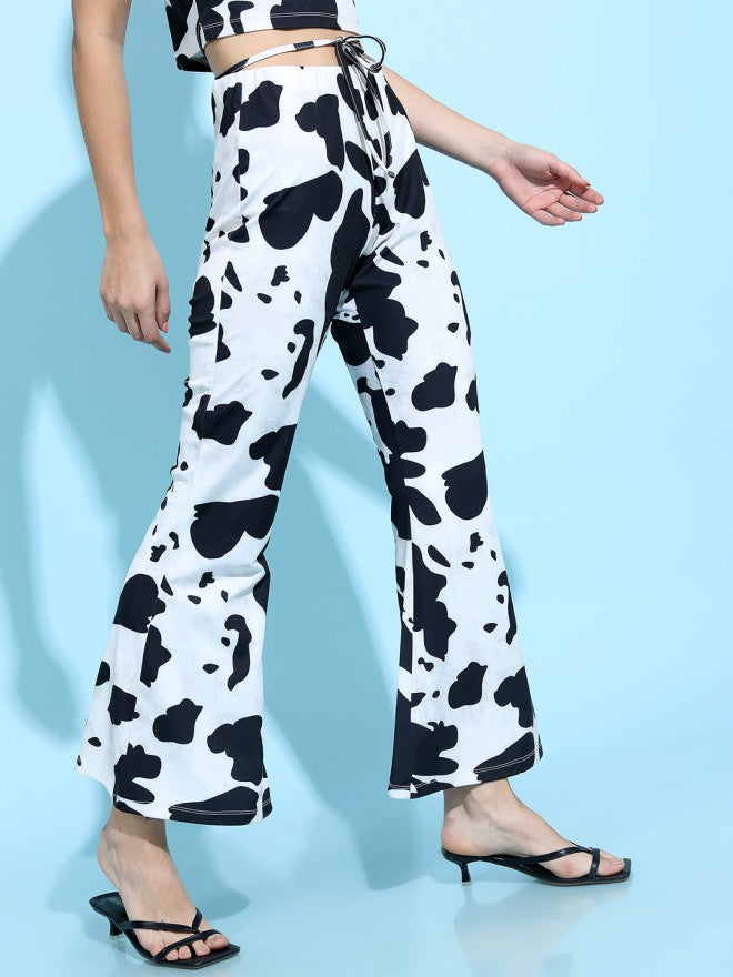Tokyo Talkies Women Black Printed Flared Casual Trouser - Black - Image 5