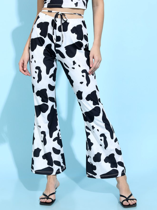 Tokyo Talkies Women Black Printed Flared Casual Trouser - Black - Image 6