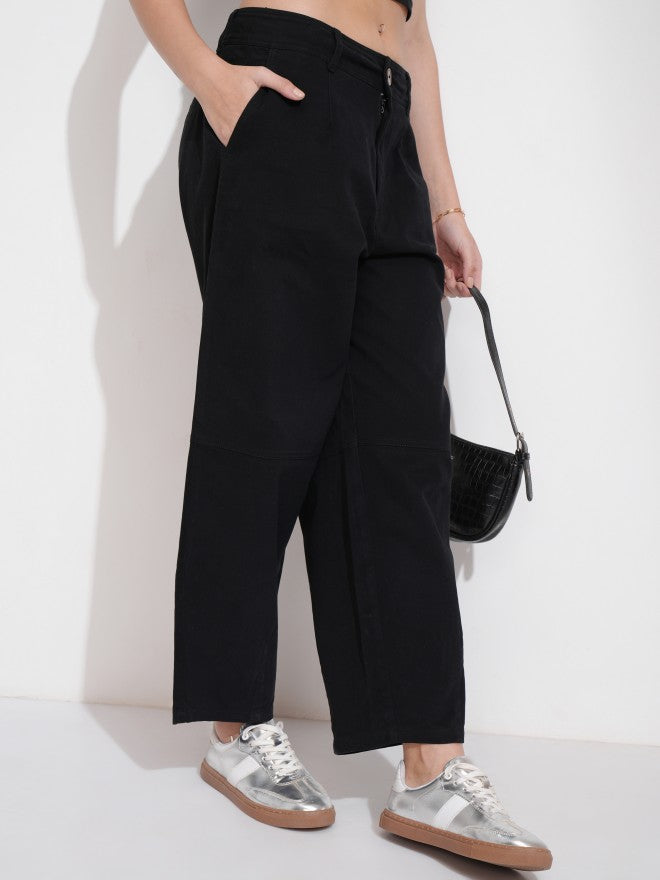 Tokyo Talkies Women Black Solid Regular Fit Casual Trouser - Black - Image 1