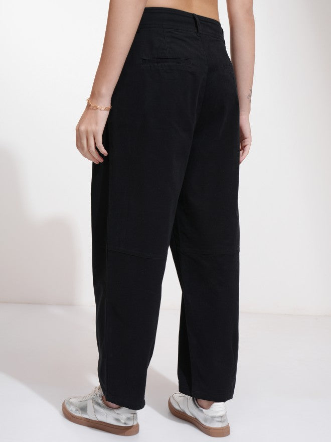 Tokyo Talkies Women Black Solid Regular Fit Casual Trouser - Black - Image 3