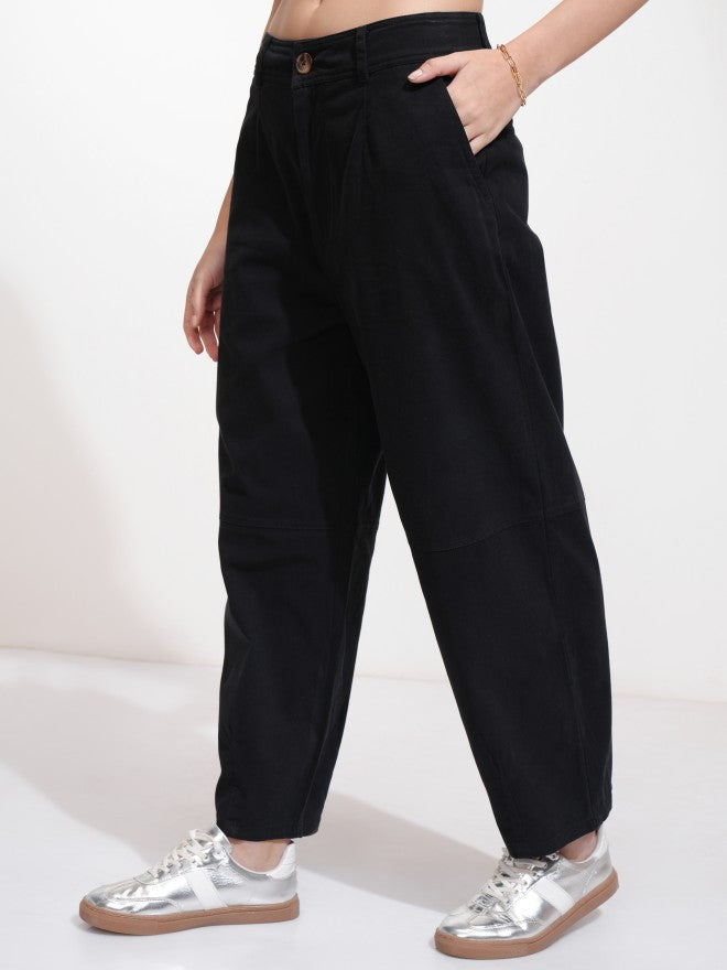 Tokyo Talkies Women Black Solid Regular Fit Casual Trouser - Black - Image 4