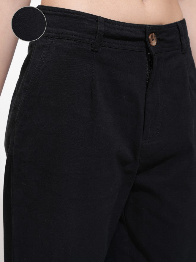 Tokyo Talkies Women Black Solid Regular Fit Casual Trouser - Black - Image 5
