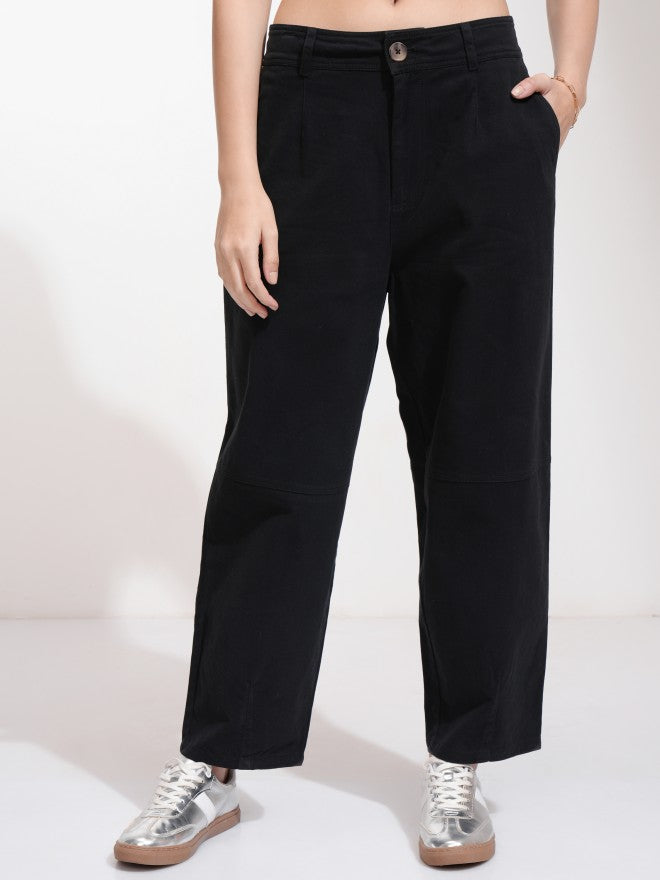 Tokyo Talkies Women Black Solid Regular Fit Casual Trouser - Black - Image 6