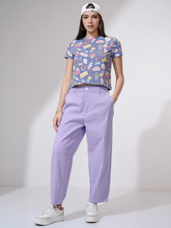 Tokyo Talkies Women Purple Solid Straight Fit Casual Trouser - Purple - Image 2