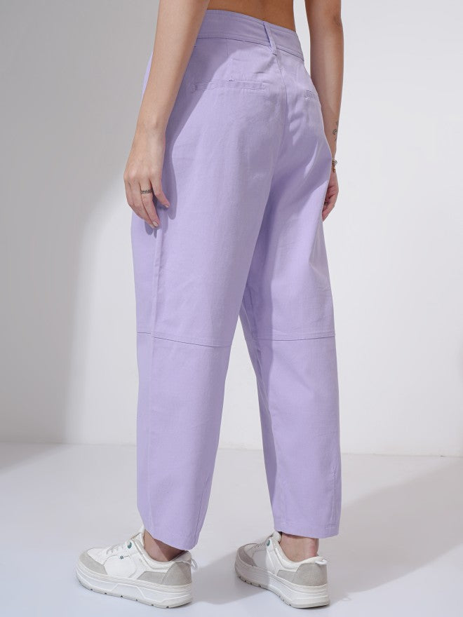 Tokyo Talkies Women Purple Solid Straight Fit Casual Trouser - Purple - Image 3