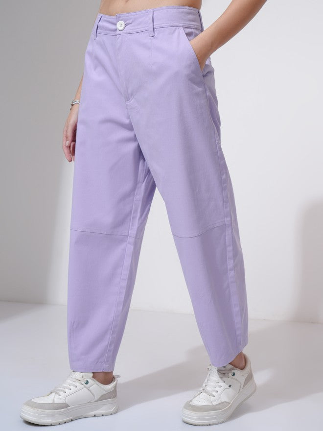 Tokyo Talkies Women Purple Solid Straight Fit Casual Trouser - Purple - Image 4