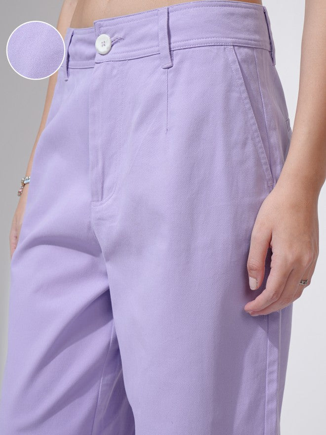 Tokyo Talkies Women Purple Solid Straight Fit Casual Trouser - Purple - Image 5