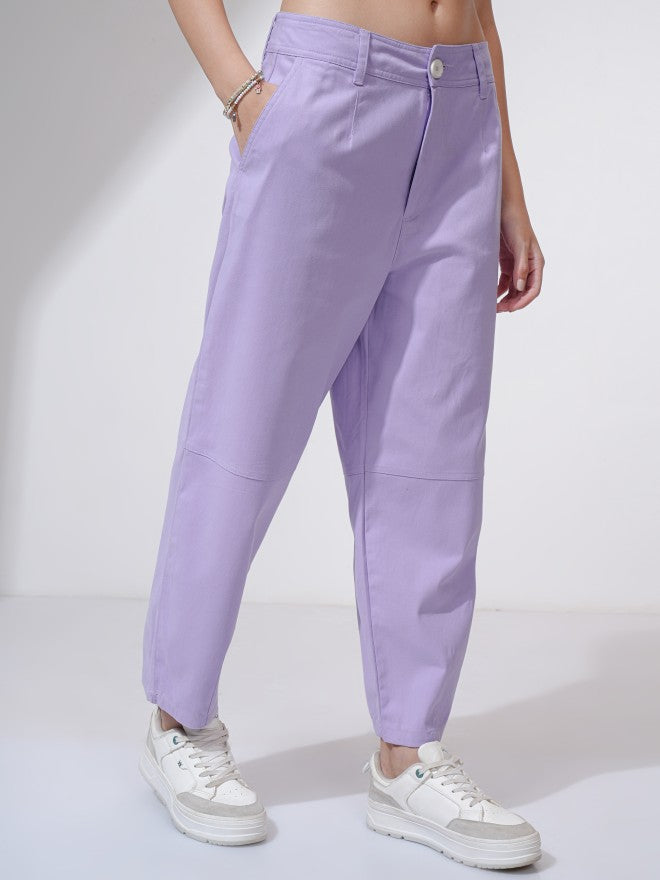 Tokyo Talkies Women Purple Solid Straight Fit Casual Trouser - Purple - Image 6