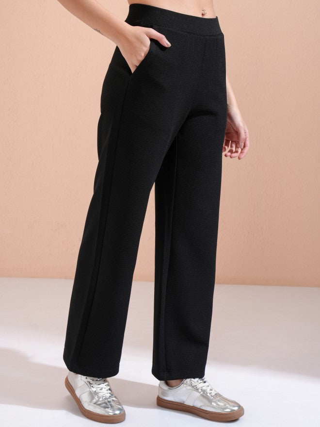 Tokyo Talkies Women Black Solid Straight Fit Casual Trouser - Black - Image 6