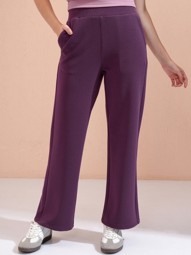 Tokyo Talkies Women Purple Solid Straight Fit Casual Trouser - Purple - Image 1