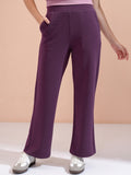 Tokyo Talkies Women Purple Solid Straight Fit Casual Trouser - Purple - Image 1