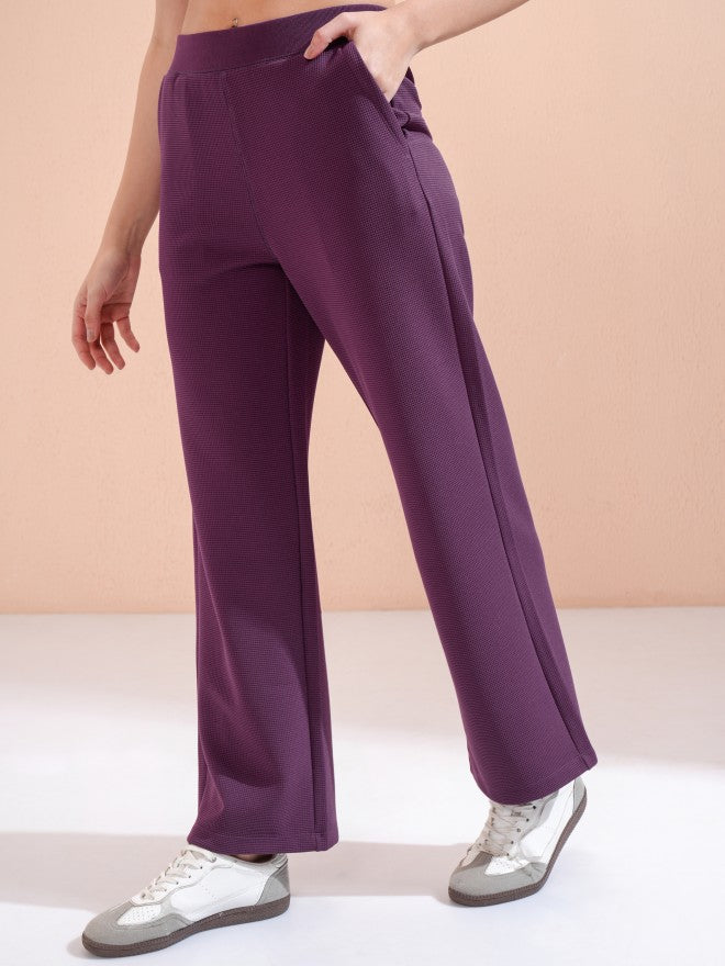 Tokyo Talkies Women Purple Solid Straight Fit Casual Trouser - Purple - Image 4