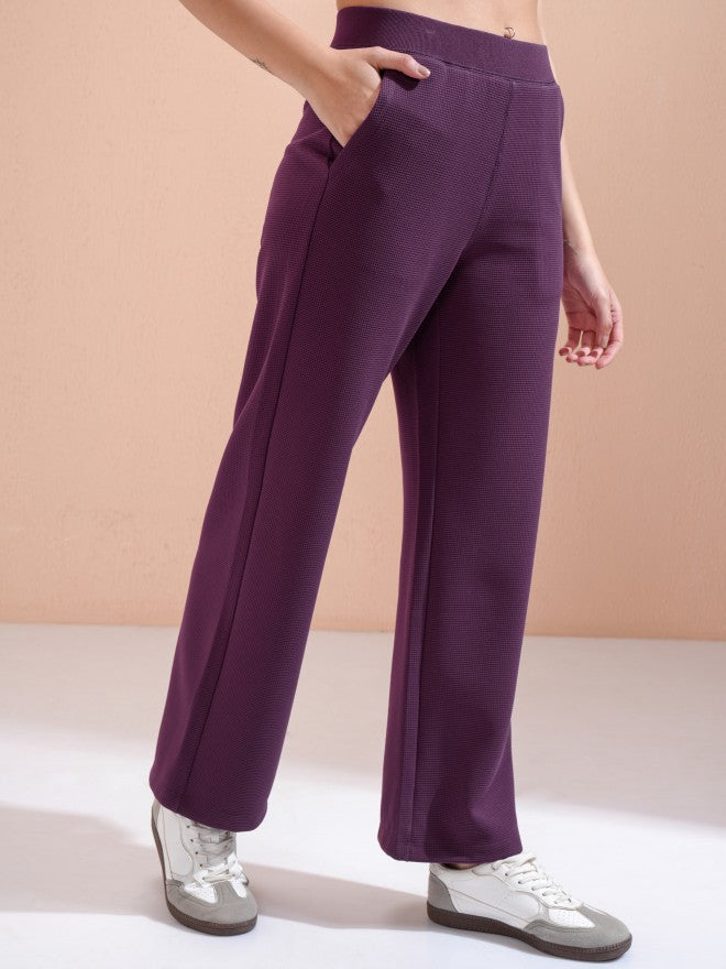 Tokyo Talkies Women Purple Solid Straight Fit Casual Trouser - Purple - Image 6