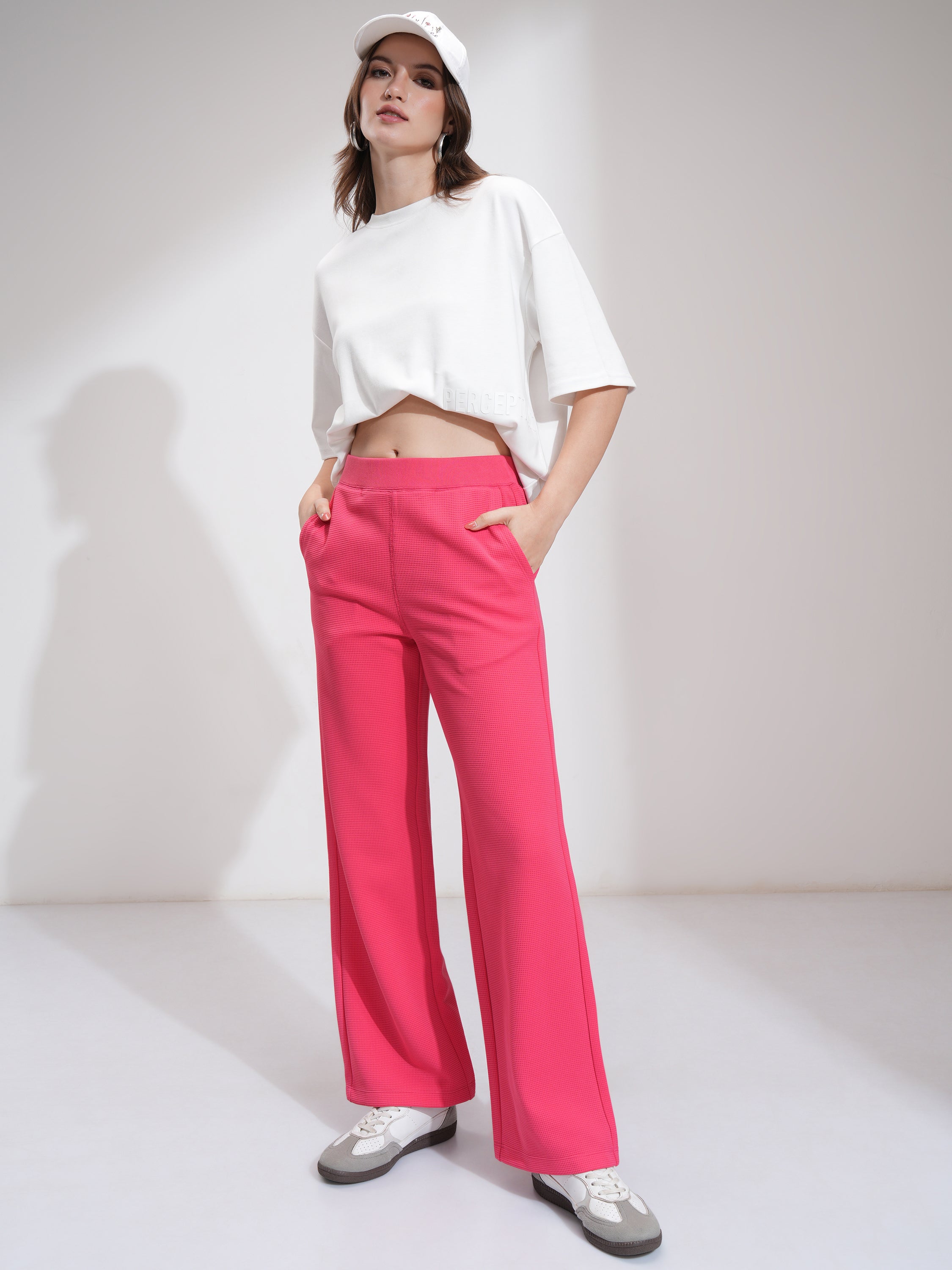 Tokyo Talkies Women Pink Solid Regular Fit Casual Trouser - Pink - Image 2