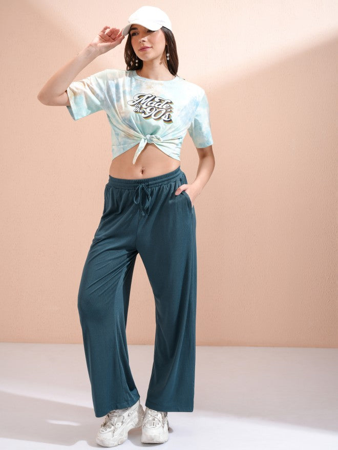 Tokyo Talkies Women Teal Solid Straight Fit Casual Trouser - Teal - Image 2