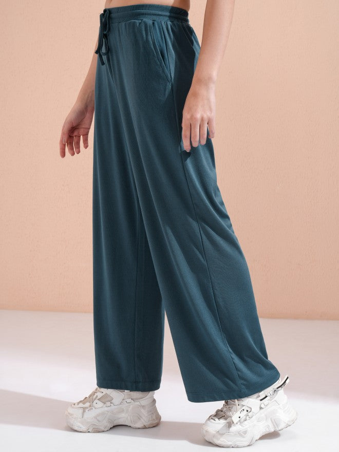 Tokyo Talkies Women Teal Solid Straight Fit Casual Trouser - Teal - Image 4