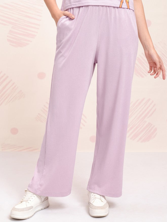Tokyo Talkies Women Purple Solid Straight Fit Casual Trouser - Purple - Image 1