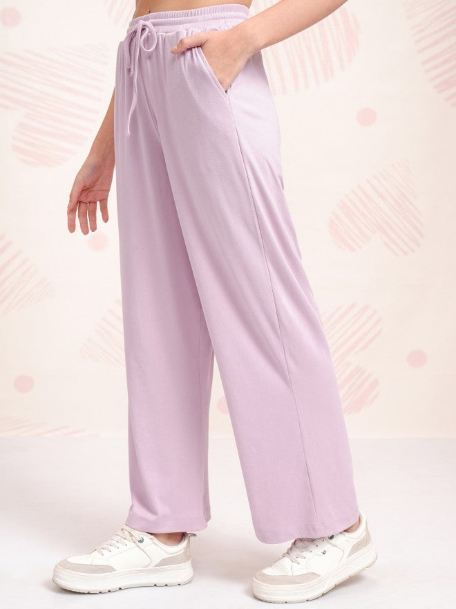 Tokyo Talkies Women Purple Solid Straight Fit Casual Trouser - Purple - Image 4