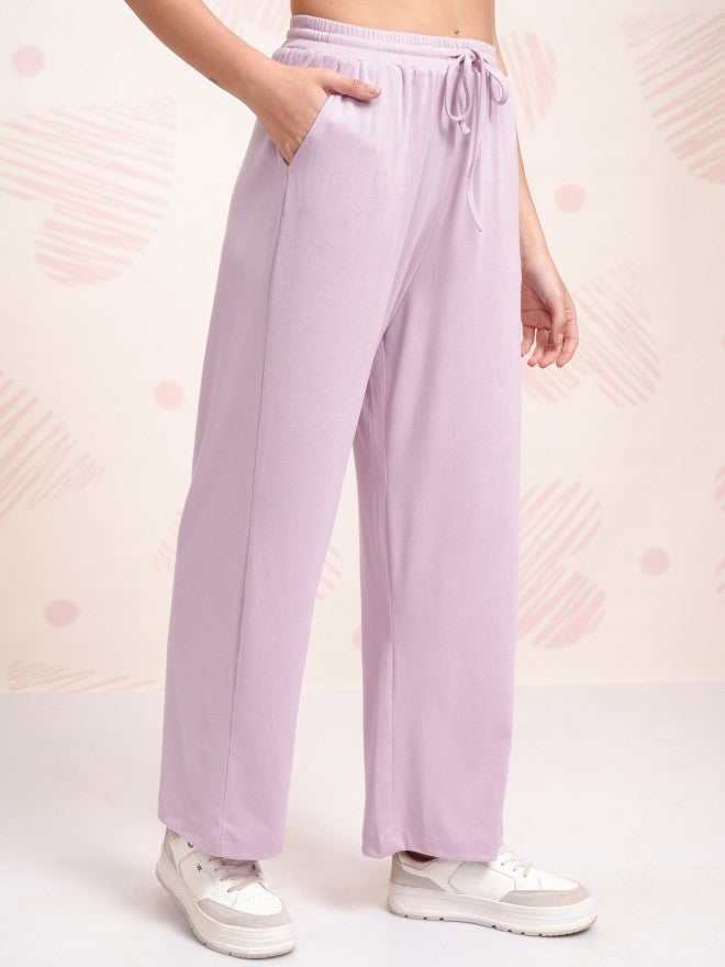 Tokyo Talkies Women Purple Solid Straight Fit Casual Trouser - Purple - Image 6