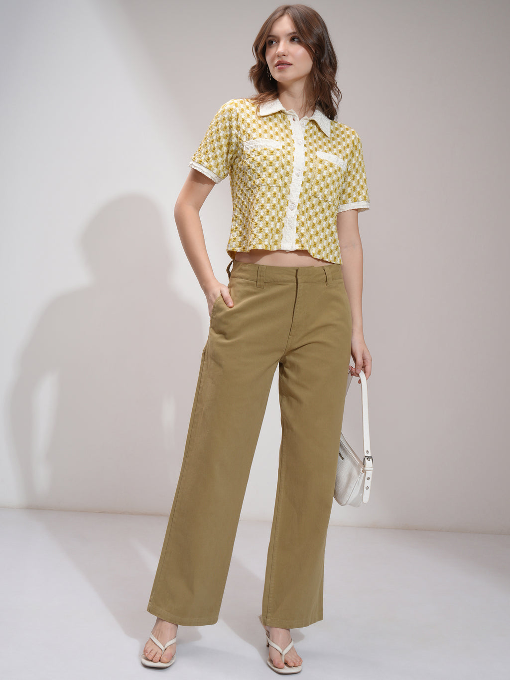 Tokyo Talkies Women Khaki Solid Flared Casual Trouser - Khaki - Image 2