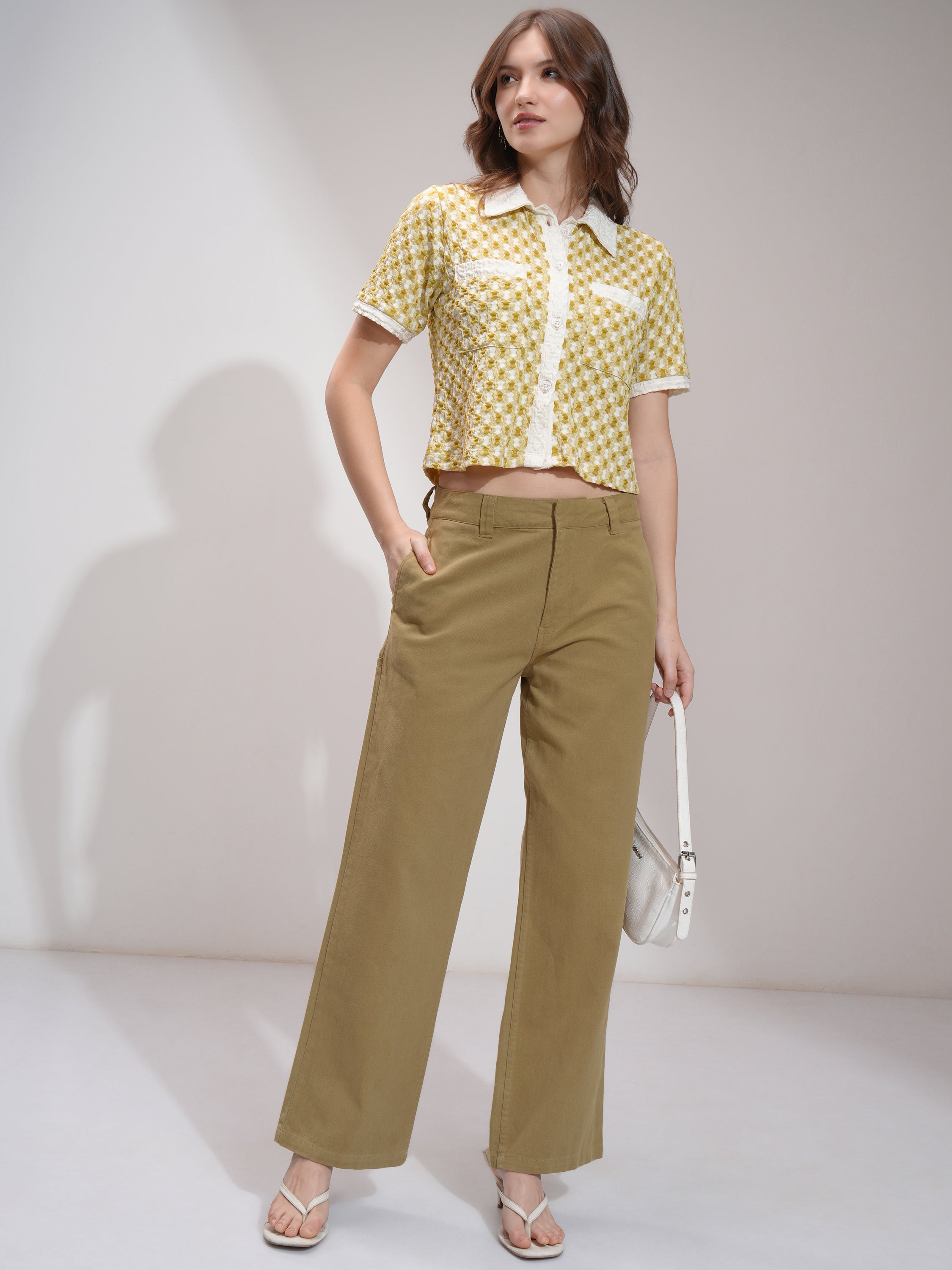 Tokyo Talkies Women Khaki Solid Flared Casual Trouser - Khaki - Image 2
