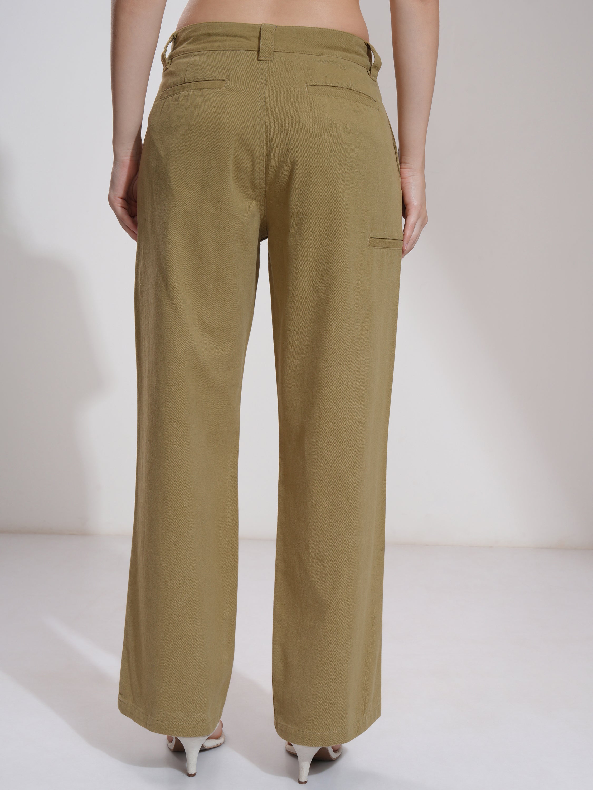 Tokyo Talkies Women Khaki Solid Flared Casual Trouser - Khaki - Image 3