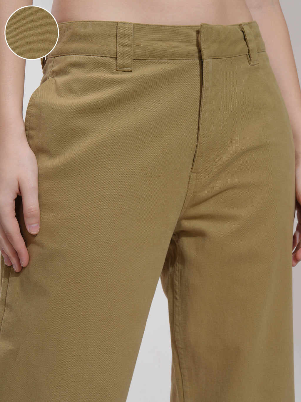 Tokyo Talkies Women Khaki Solid Flared Casual Trouser - Khaki - Image 5