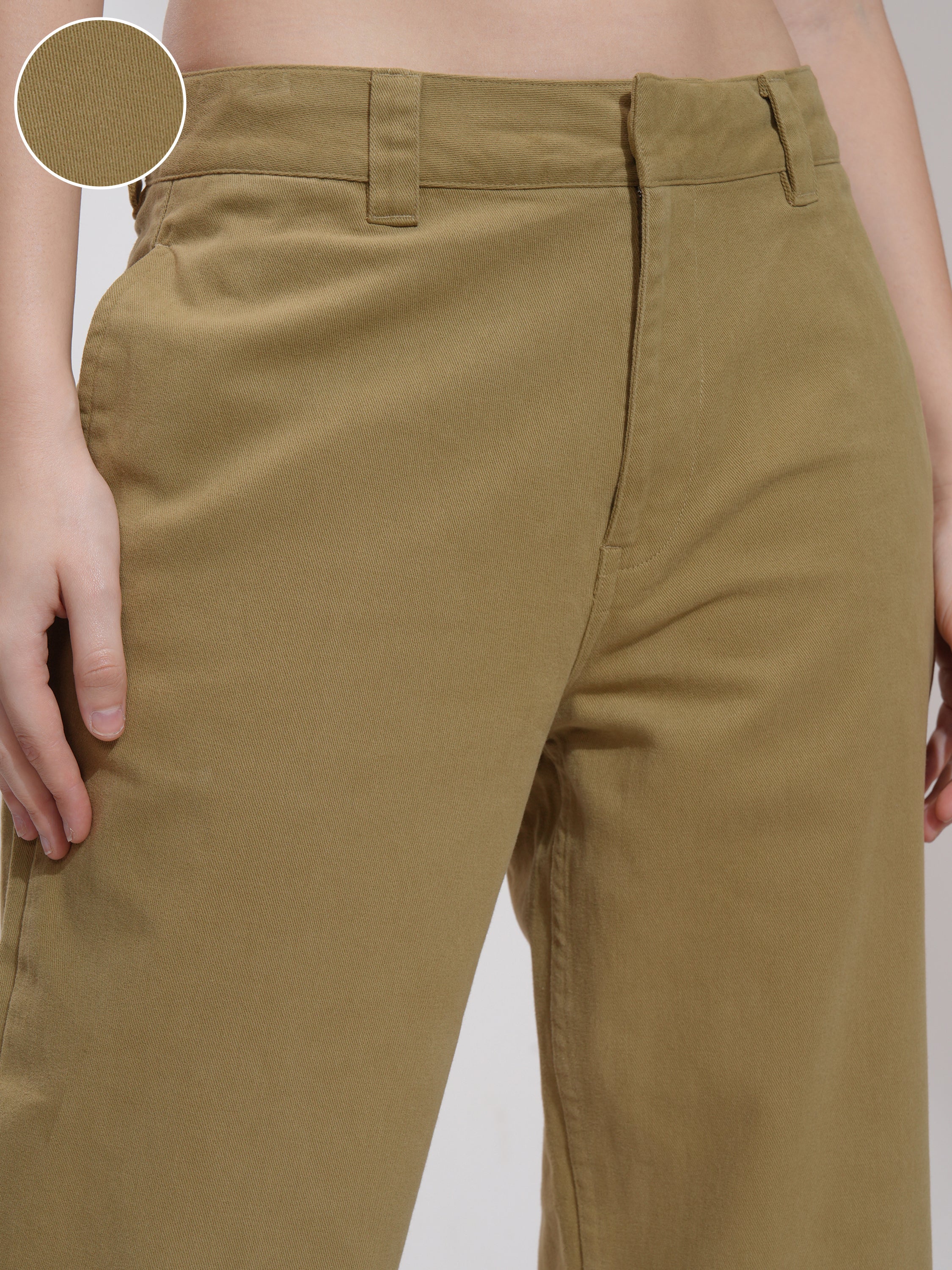 Tokyo Talkies Women Khaki Solid Flared Casual Trouser - Khaki - Image 5