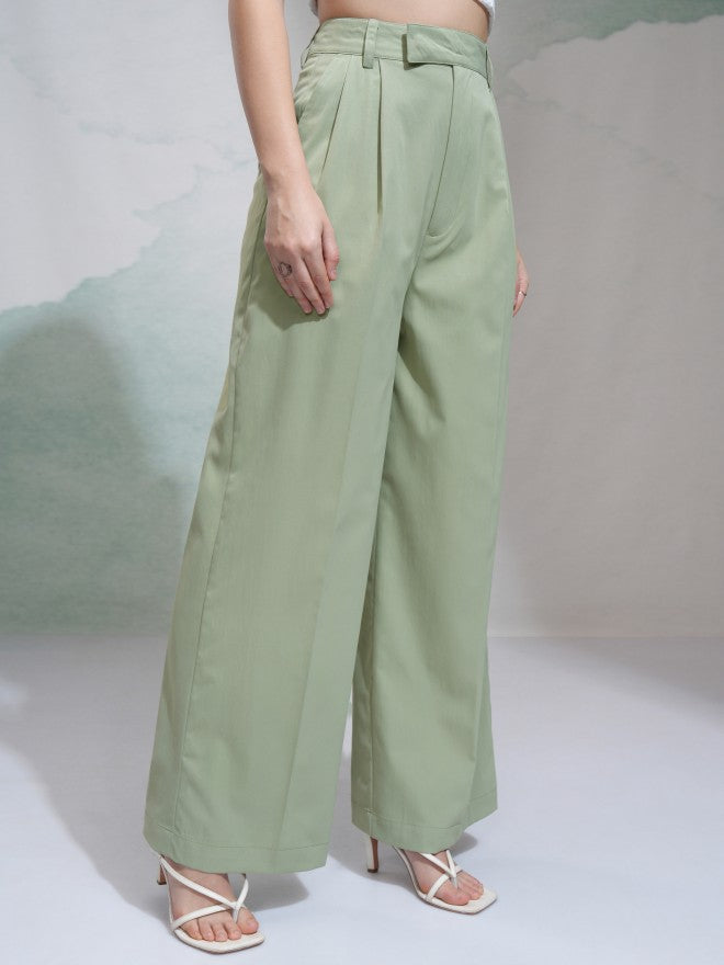 Tokyo Talkies Women Green Solid Regular Fit Casual Trouser - Green - Image 6