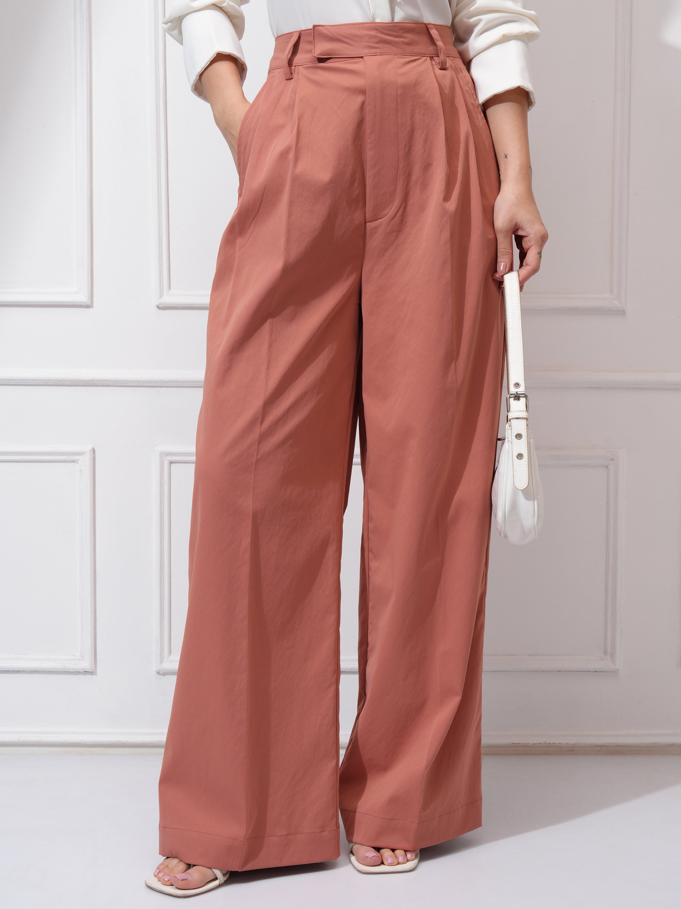 Tokyo Talkies Women Rust Solid Regular Fit Casual Trouser - Rust - Image 1