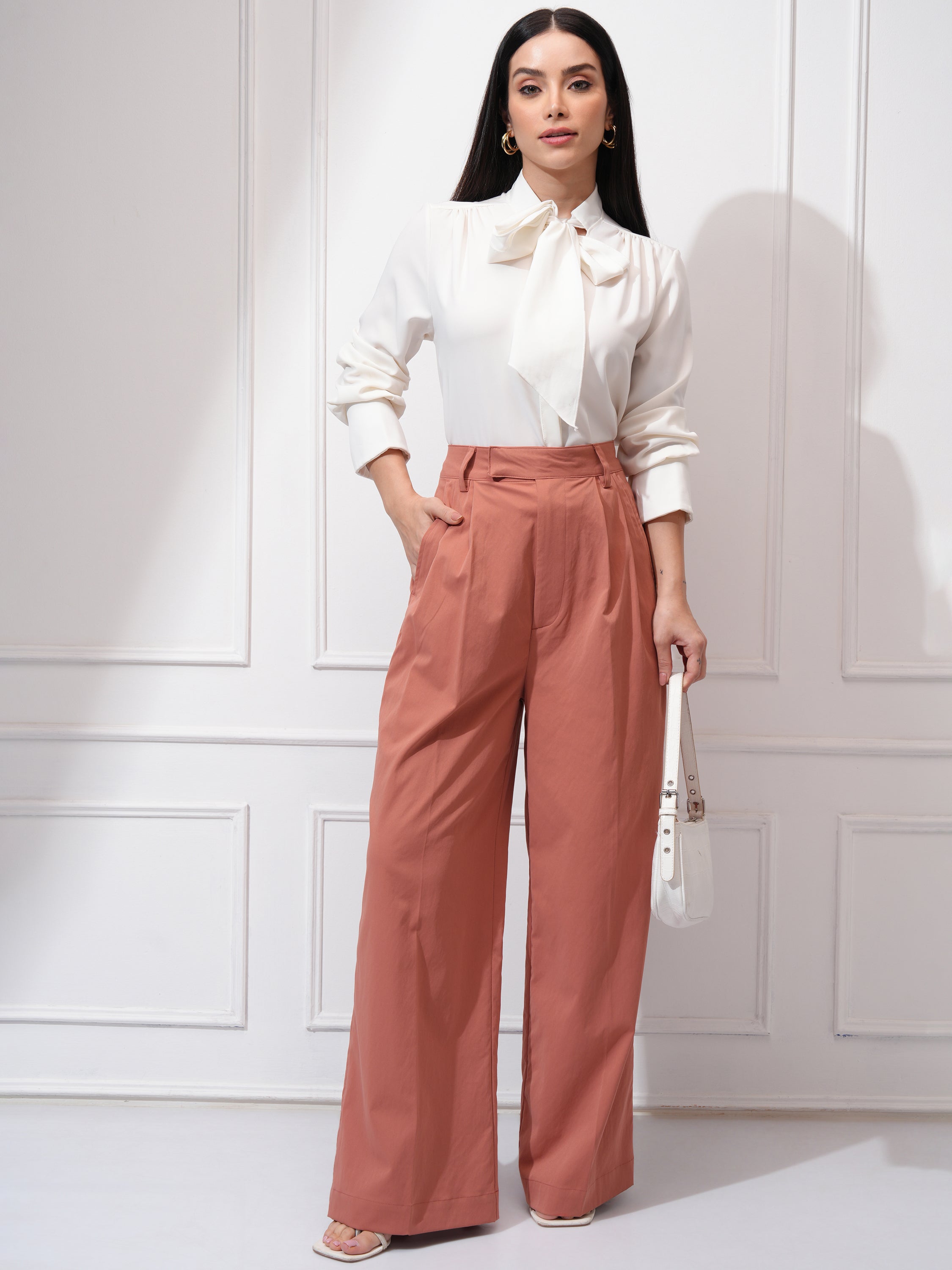 Tokyo Talkies Women Rust Solid Regular Fit Casual Trouser - Rust - Image 2