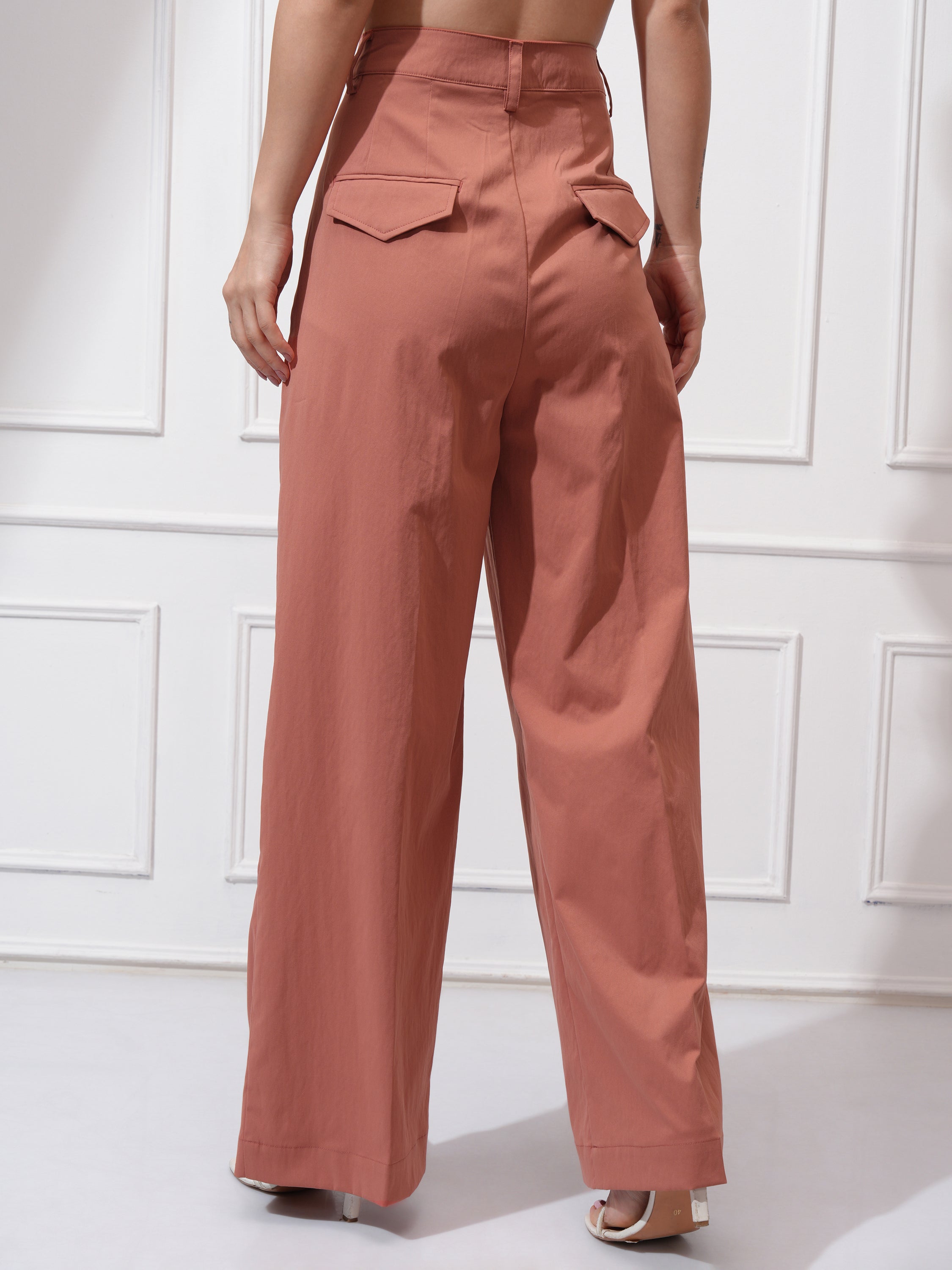 Tokyo Talkies Women Rust Solid Regular Fit Casual Trouser - Rust - Image 3
