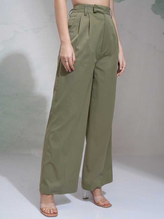 Tokyo Talkies Women Green Solid Regular Fit Casual Trouser - Green - Image 6