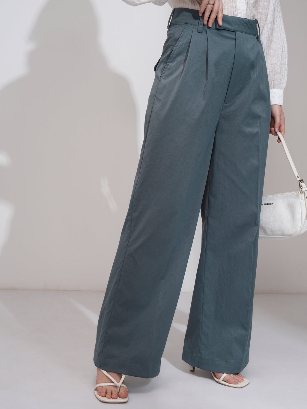 Tokyo Talkies Women Grey Solid Straight Fit Casual Trouser - Grey - Image 6