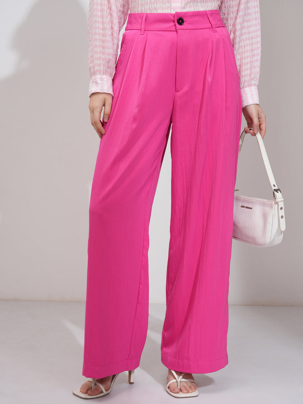 Tokyo Talkies Women Pink Solid Flared Casual Trouser - Pink - Image 1