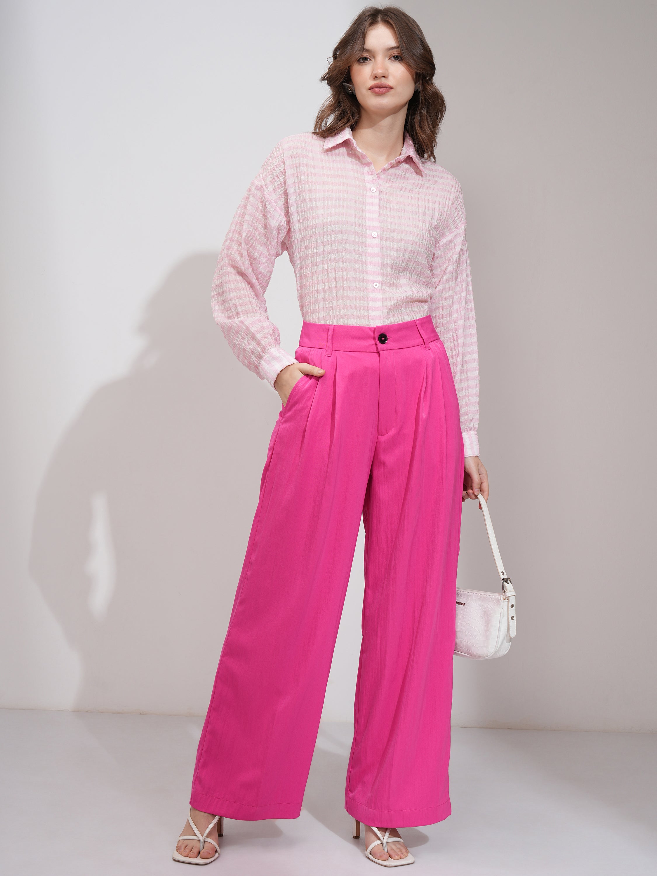 Tokyo Talkies Women Pink Solid Flared Casual Trouser - Pink - Image 2