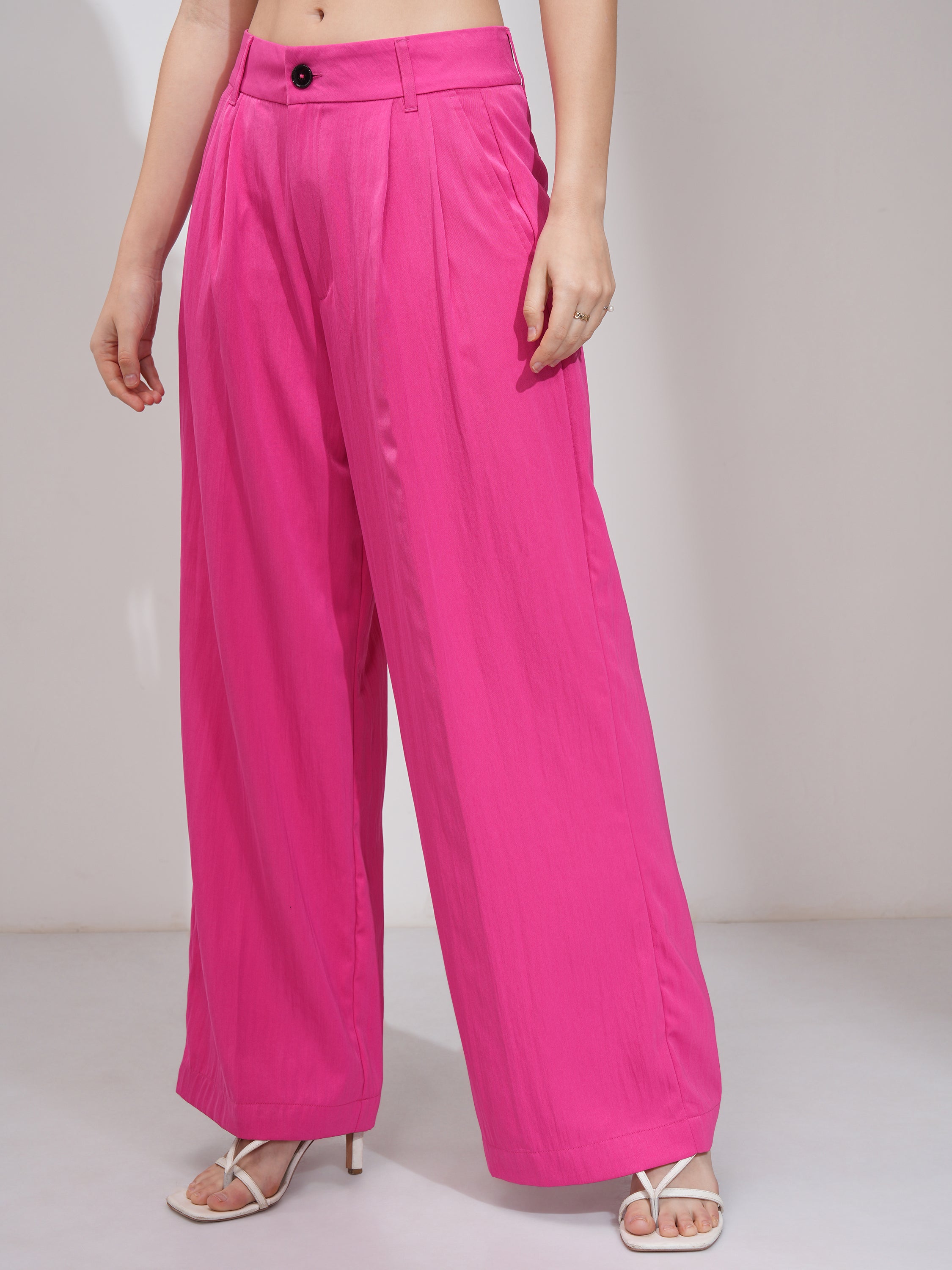 Tokyo Talkies Women Pink Solid Flared Casual Trouser - Pink - Image 4
