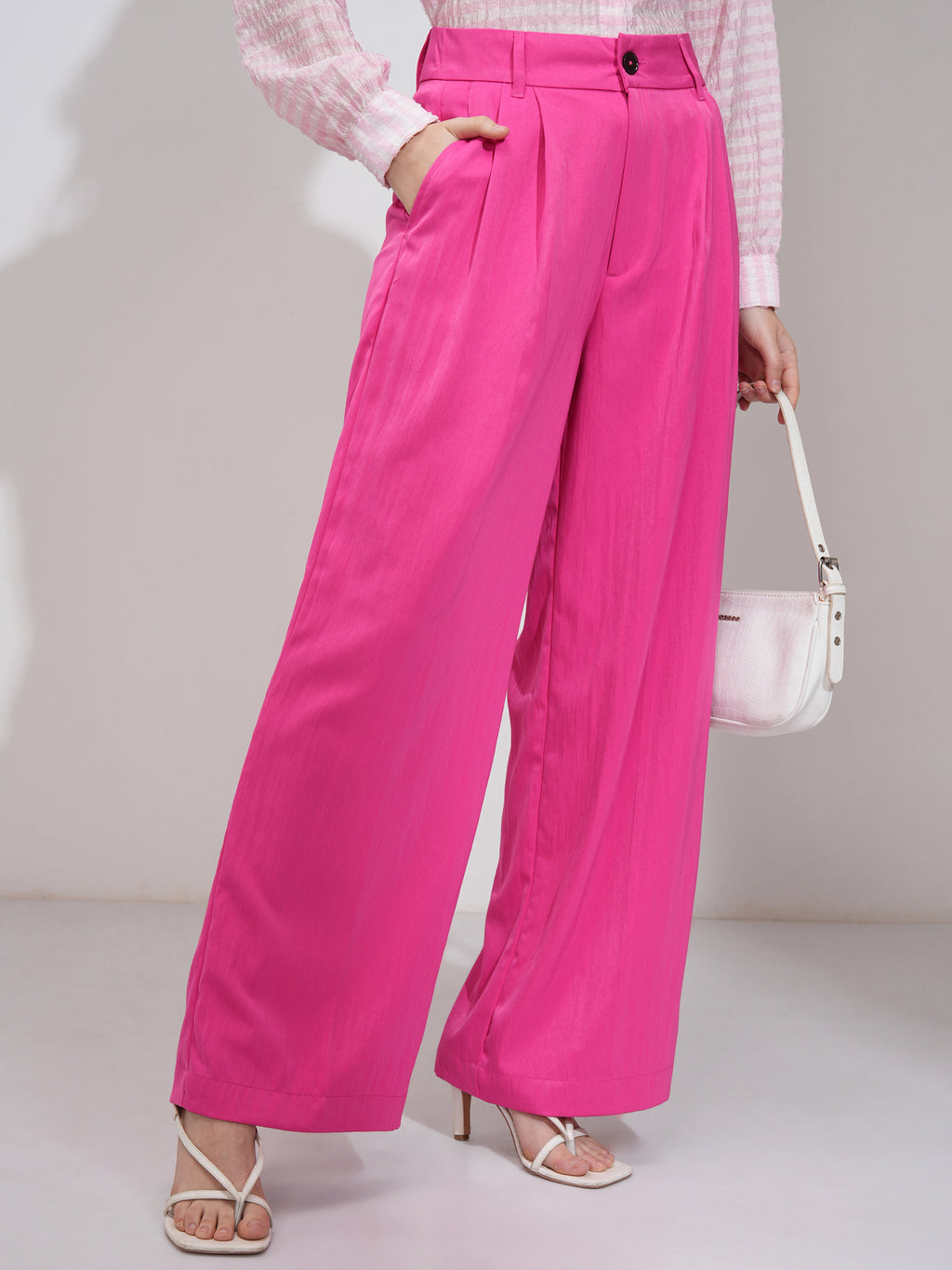 Tokyo Talkies Women Pink Solid Flared Casual Trouser - Pink - Image 6