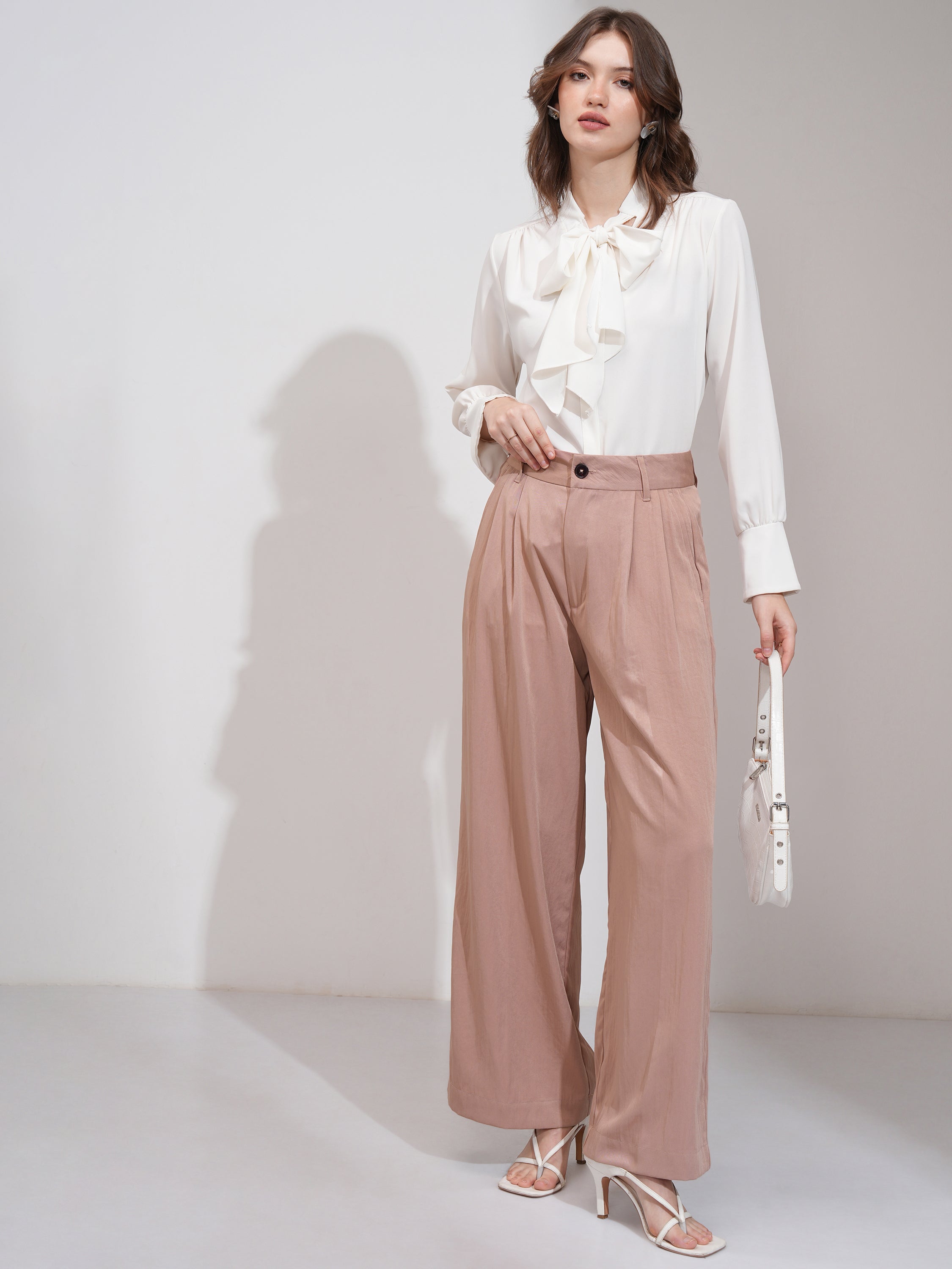 Tokyo Talkies Women Peach Solid Flared Casual Trouser - Peach - Image 2