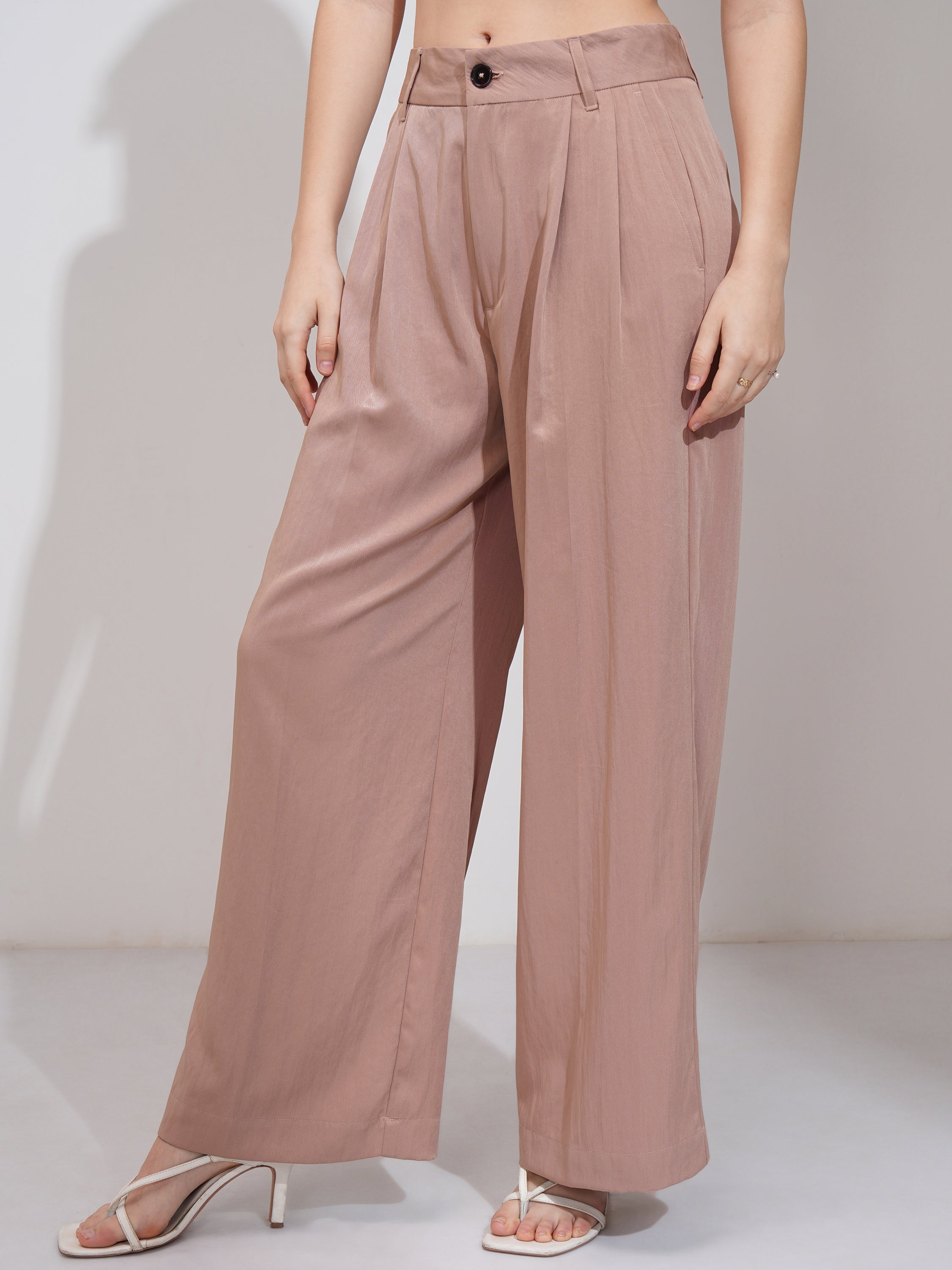 Tokyo Talkies Women Peach Solid Flared Casual Trouser - Peach - Image 4