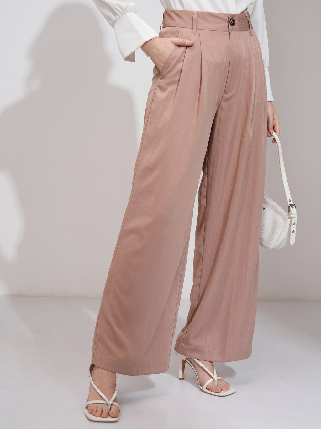 Tokyo Talkies Women Peach Solid Flared Casual Trouser - Peach - Image 6