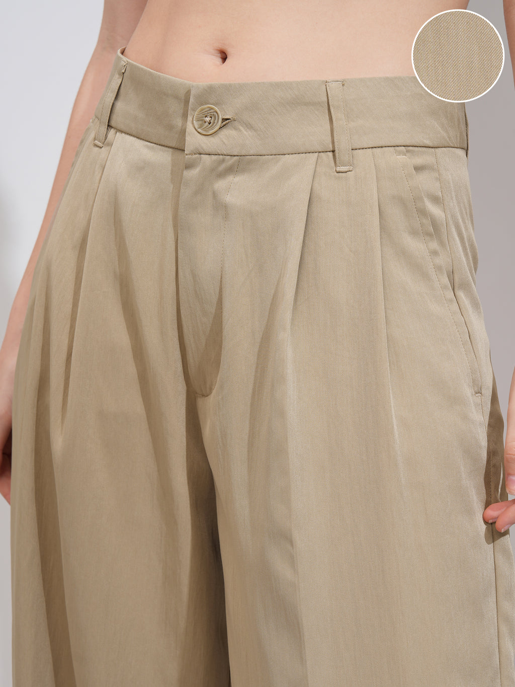 Tokyo Talkies Women Beige Solid Flared Casual Trouser - Beige - Image 5