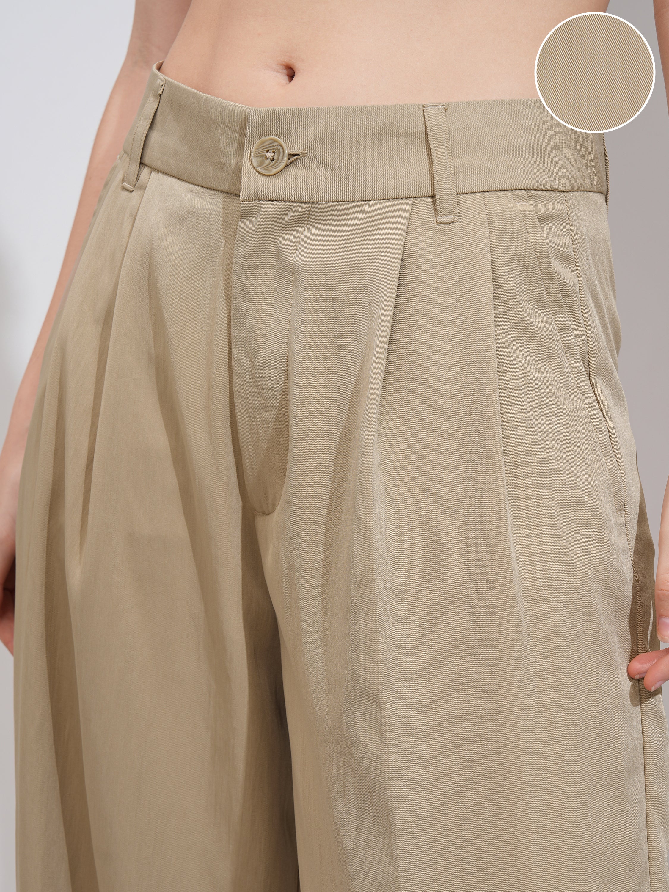 Tokyo Talkies Women Beige Solid Flared Casual Trouser - Beige - Image 5