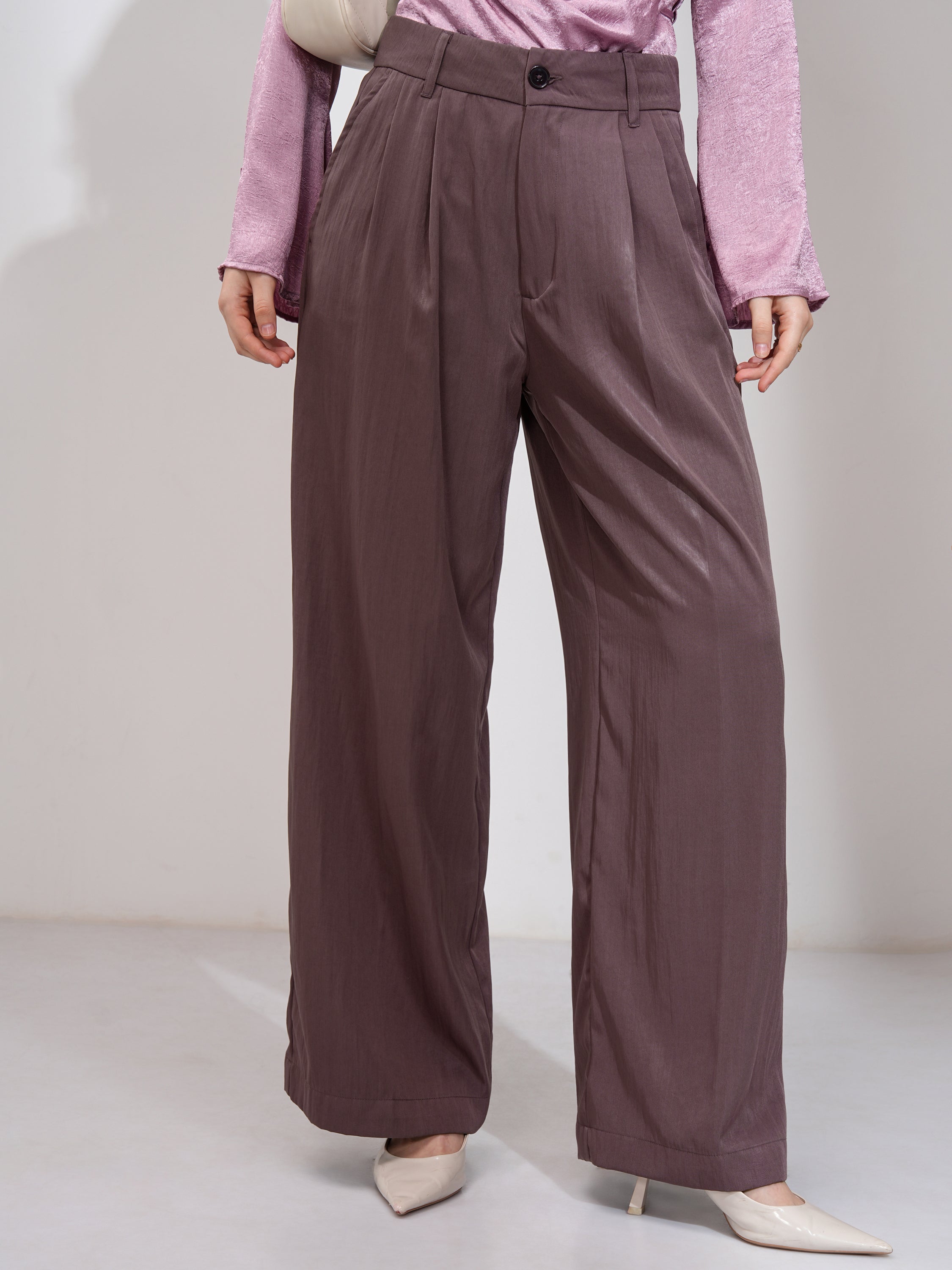 Tokyo Talkies Women Brown Solid Flared Casual Trouser - Brown - Image 1