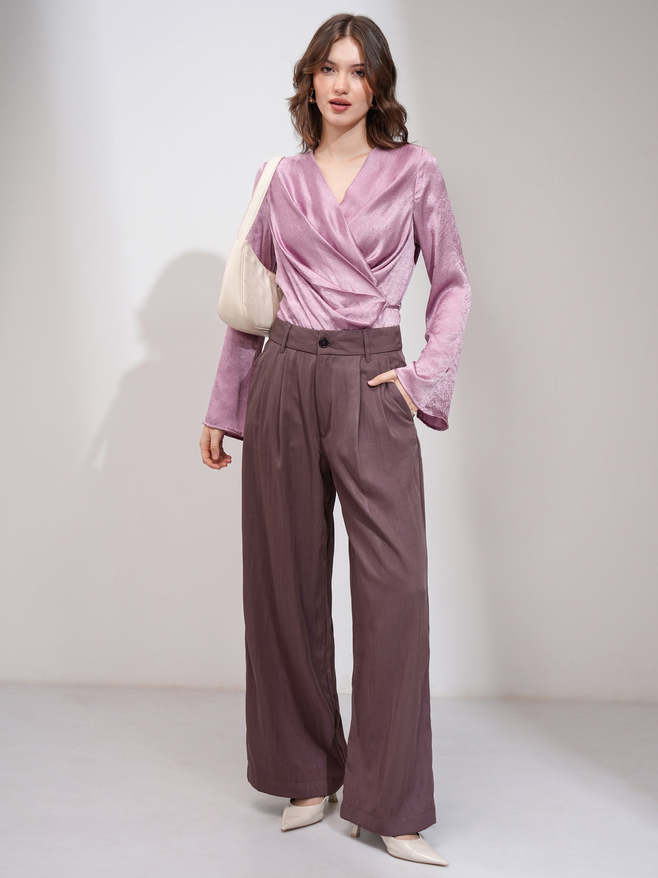Tokyo Talkies Women Brown Solid Flared Casual Trouser - Brown - Image 2