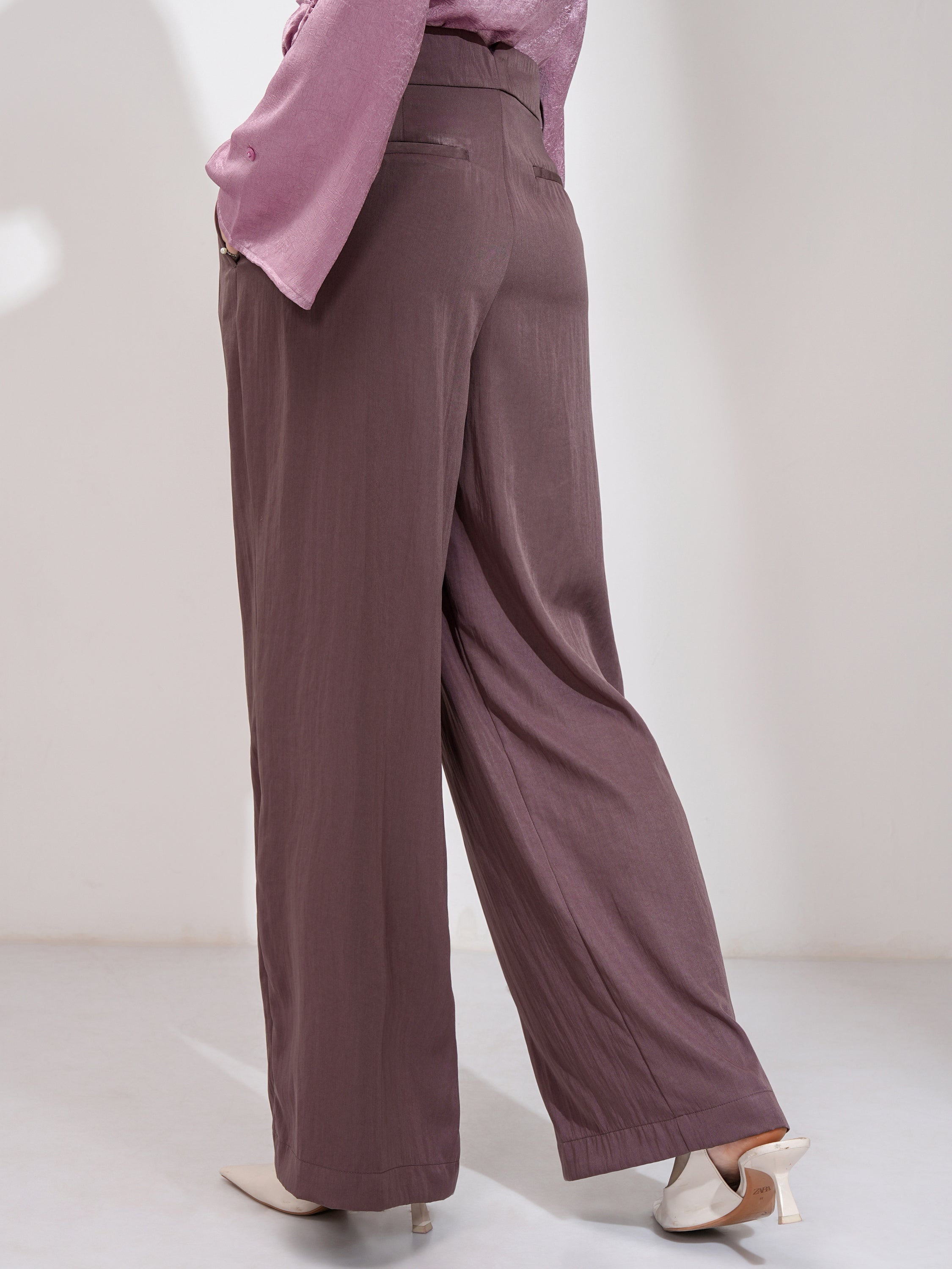 Tokyo Talkies Women Brown Solid Flared Casual Trouser - Brown - Image 3