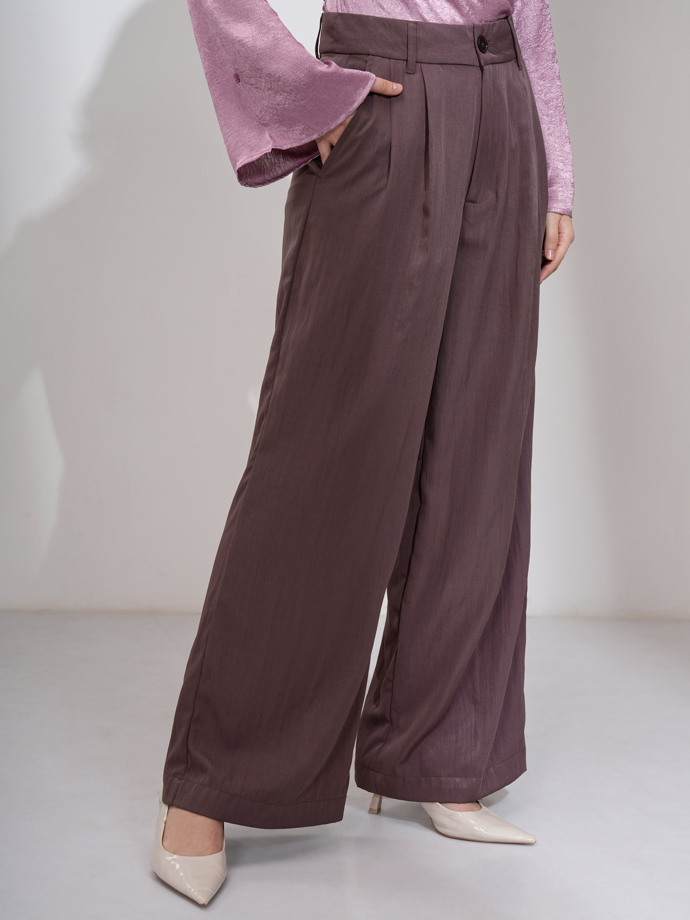 Tokyo Talkies Women Brown Solid Flared Casual Trouser - Brown - Image 6
