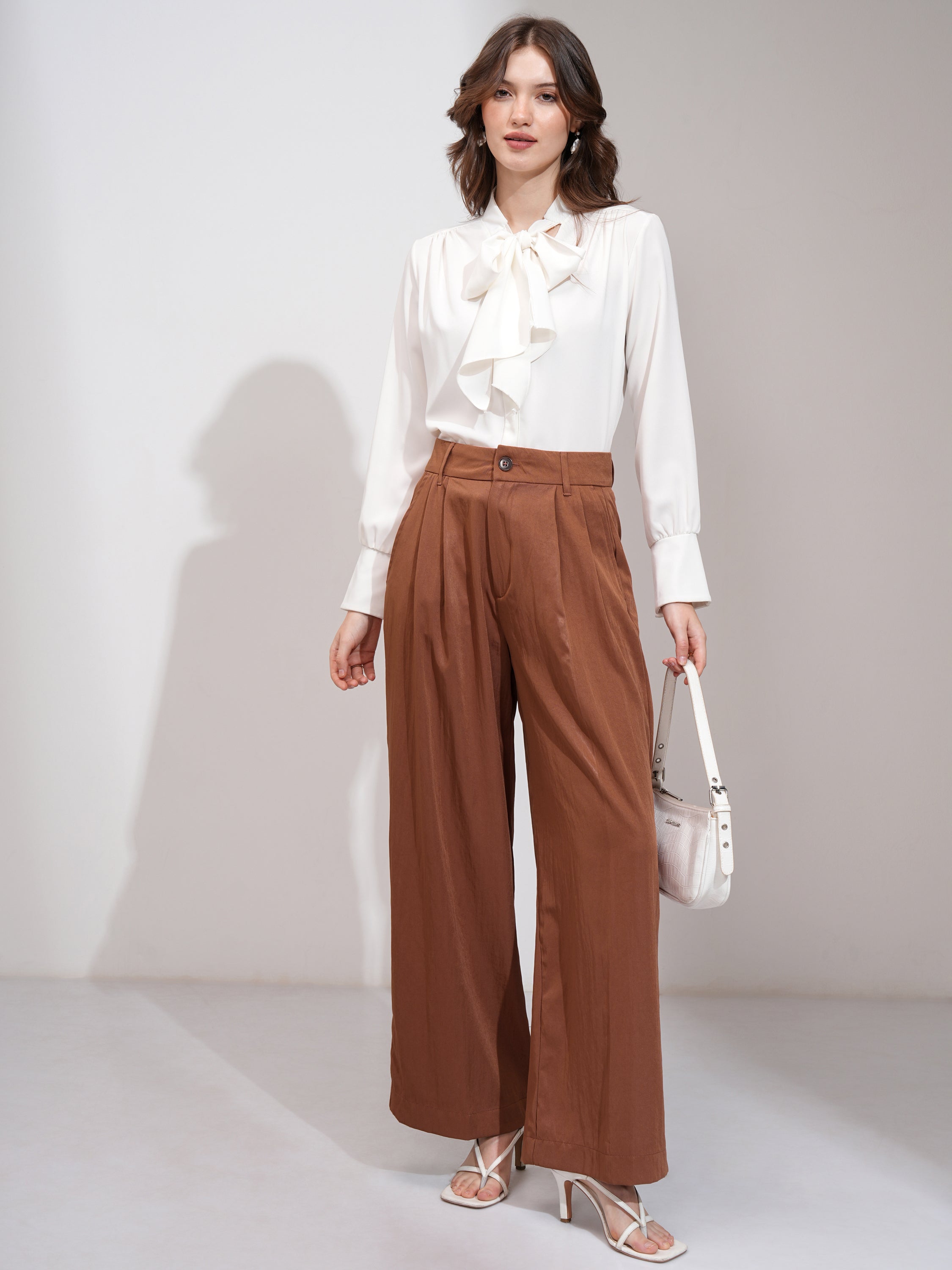 Tokyo Talkies Women Rust Solid Flared Casual Trouser - Rust - Image 2